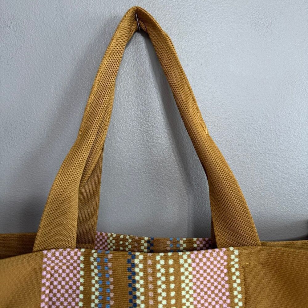 Aerie Large Beach Tote Mustard Yellow Multi Color Striped Accent Panel - Picture 3 of 9